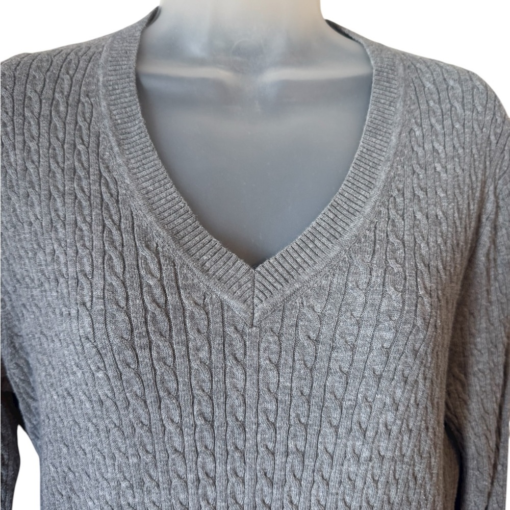 TOMMY HILFIGER Gray Cable Knit PIMA COTTON Sweater LARGE #9 - Picture 2 of 8
